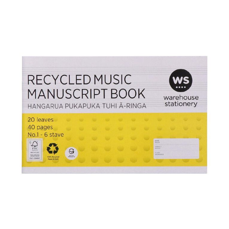 WS Exercise Book Work Music #1 6 Stave 20 Leaf Yellow