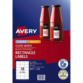 Avery Rectangular Glossy Labels White 10 Pack 180 labels
