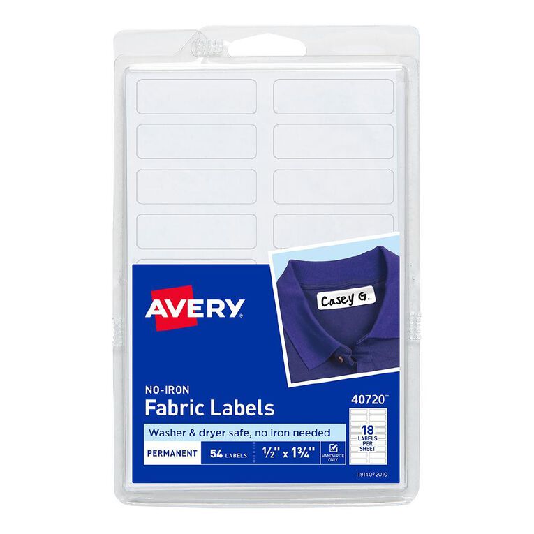 Avery No-Iron Fabric Labels Washable & Dryer Safe 54 Labels