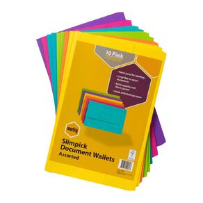 Marbig Slimpick Foolscap Document Wallet Brights 10 Pack