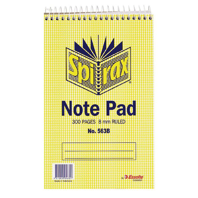 Spirax Notebook Spiral No.563B 300pg 8mm Ruled 200 x 127mm Yellow Mid