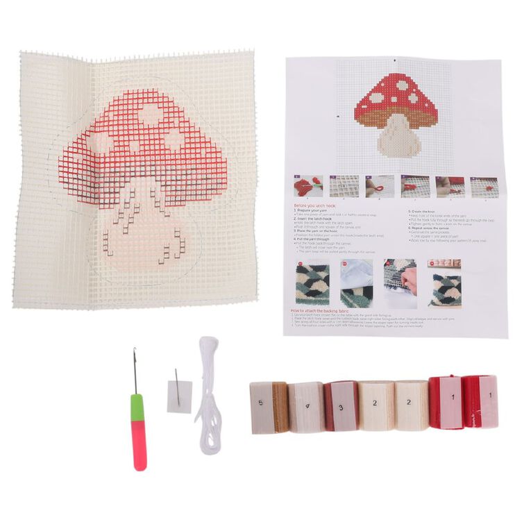 Uniti Craft Adults DIY Latch Hook Pillow Kit Mushroom