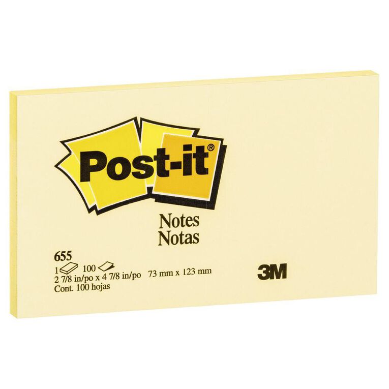 Post-It Notes 655 Canary Yellow 73mm x 123mm Yellow Mid