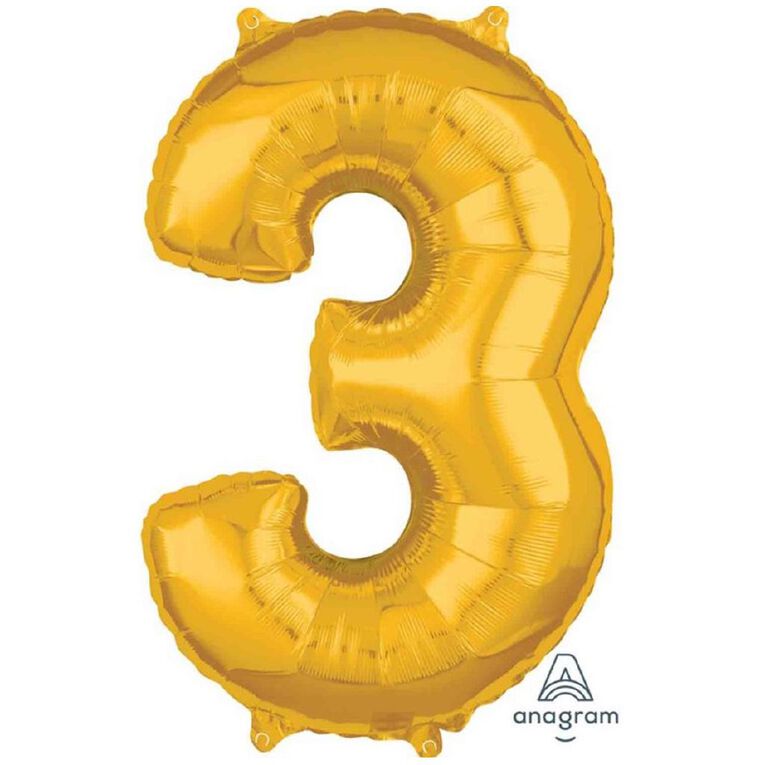 Anagram Mid-Size Shape Gold Number 3 Balloon