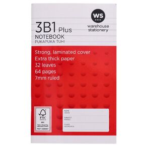 WS Exercise Book 3B1 Plus 7mm Ruled 32 Leaf Red