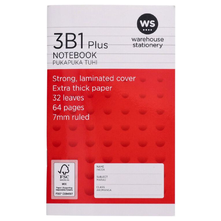 WS Exercise Book 3B1 Plus 7mm Ruled 32 Leaf Red