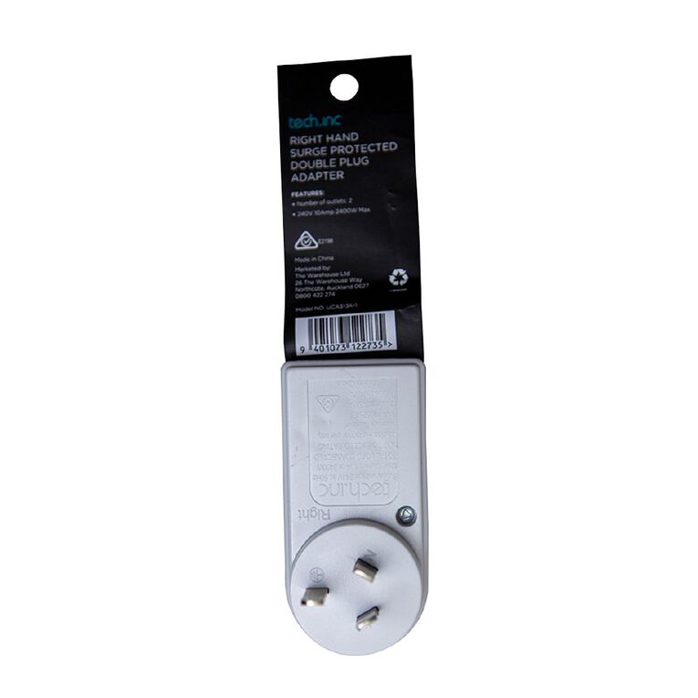 Tech.Inc Tech.Inc Right Hand Adapter Surge Protected Double Plug