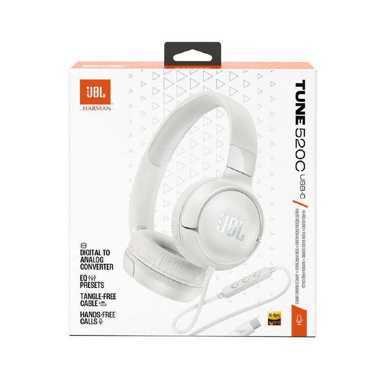 JBL Tune 520C USB-C Wired On-Ear Headphones White