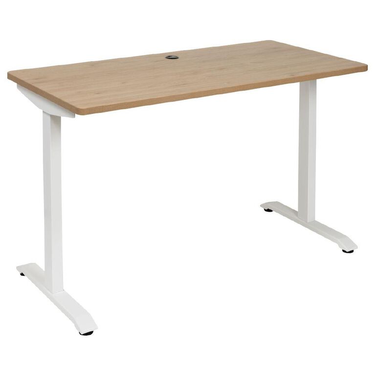 Jasper J Emerge 1200x600 Straight Desk Pacific Oak Top White Metal Base
