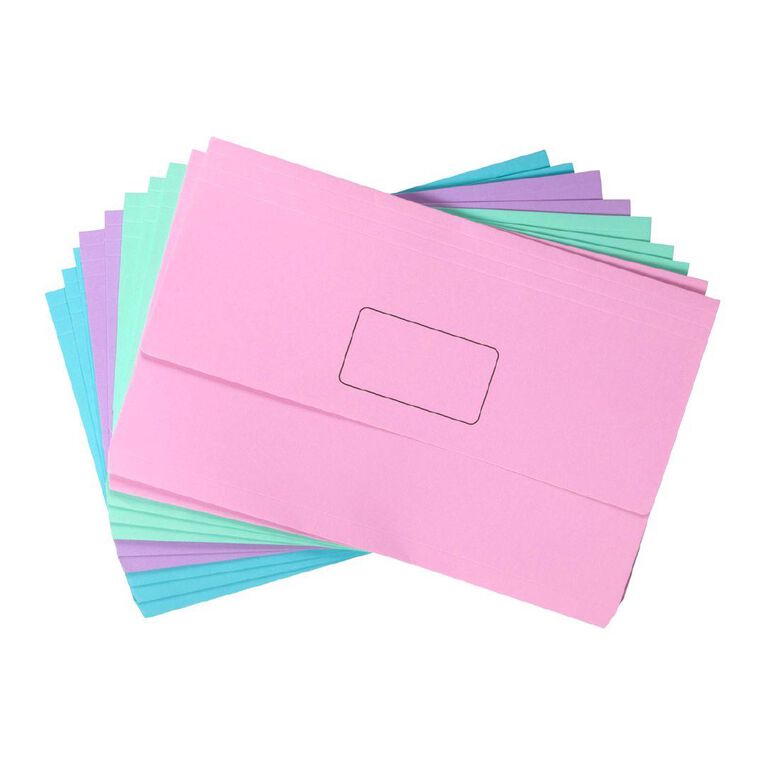 Marbig Slimpick Foolscap Document Wallet Pastels 10 Pack