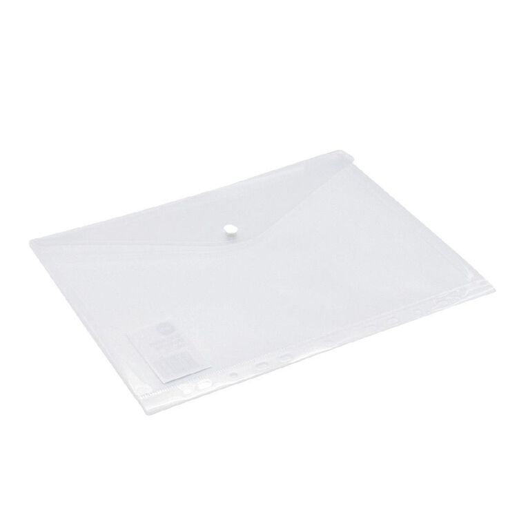 WS Document Wallet Single Dome Closer With Binder Holes Clear A4