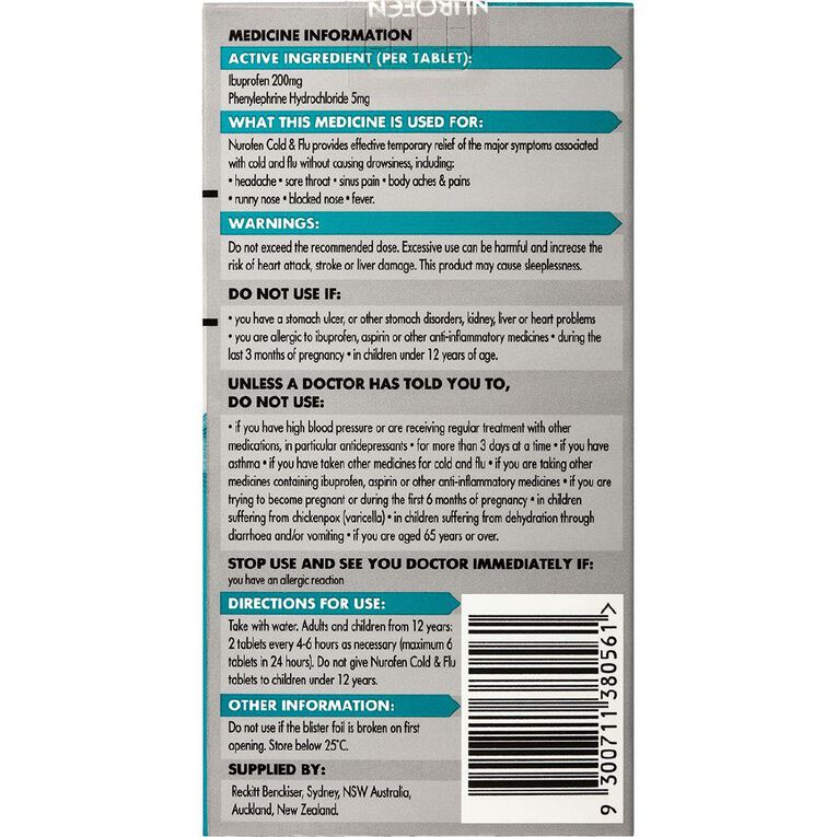 Nurofen Cold & Flu PE Tablets 24s - LIMIT OF 2 PER CUSTOMER