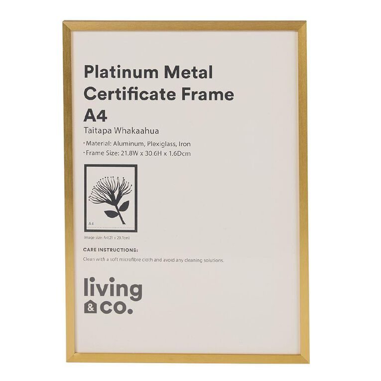 Living & Co Platinum Metal Certificate Frame Gold A4