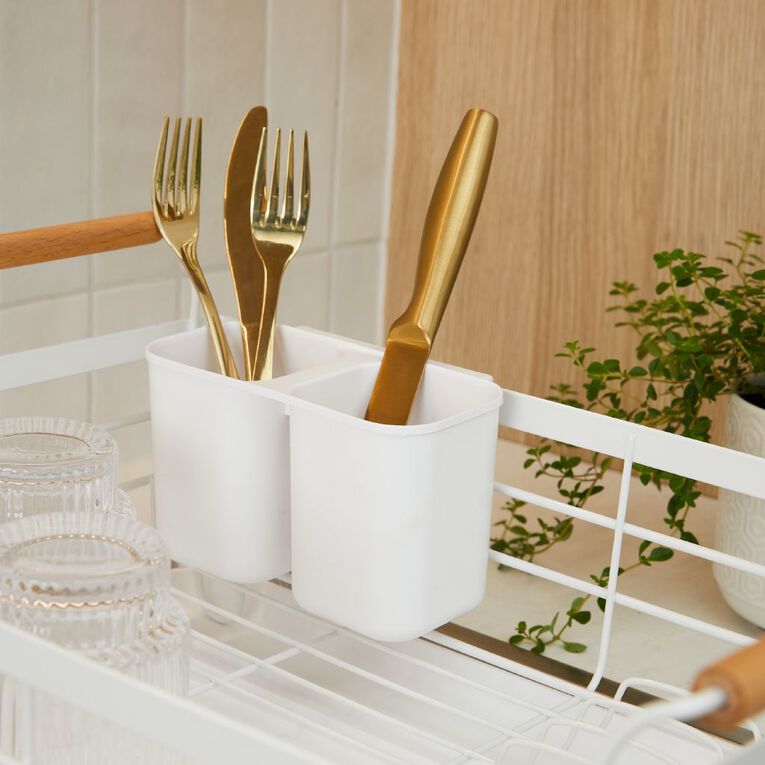 Living & Co Dish Rack with Wooden Handles White