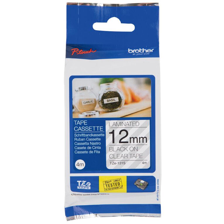 Brother Label Tape TZE131S 12mm 4m Black on Clear