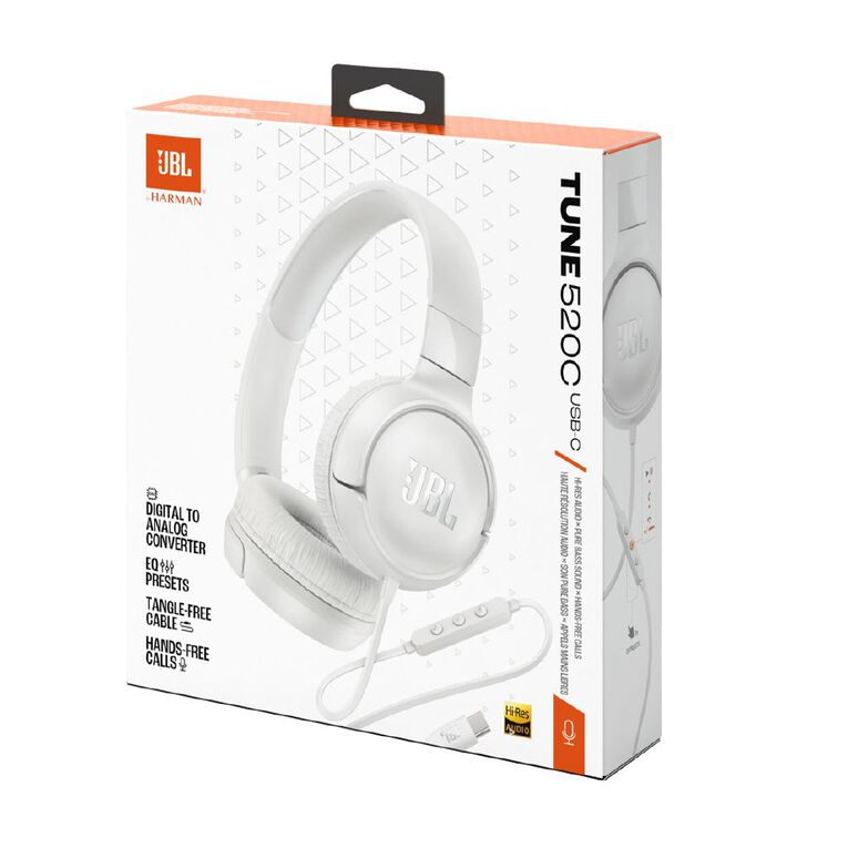 JBL Tune 520C USB-C Wired On-Ear Headphones White