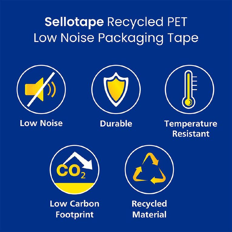 Sellotape Recycled PET Packaging Tape Low Noise 48mm x 50m
