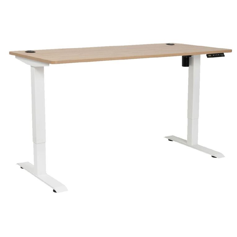 Jasper J Emerge Single Motor HA Desk 1500 x 750 Pacific Oak White Base