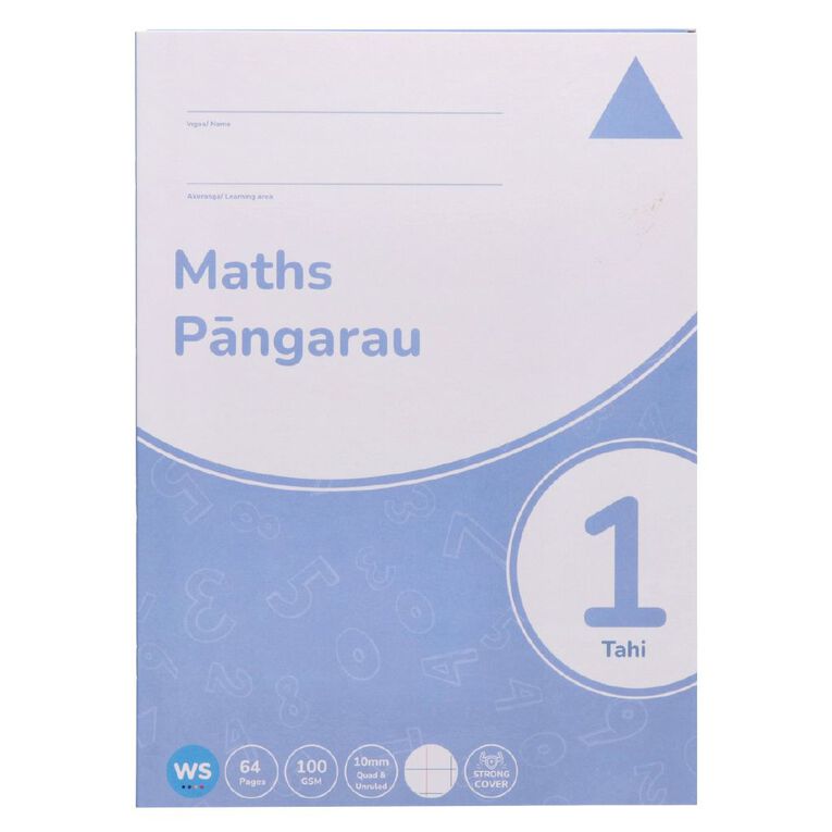 WS Maths 1 Tahi 10mm Quad & Unruled 32 Leaf with Margins Blue