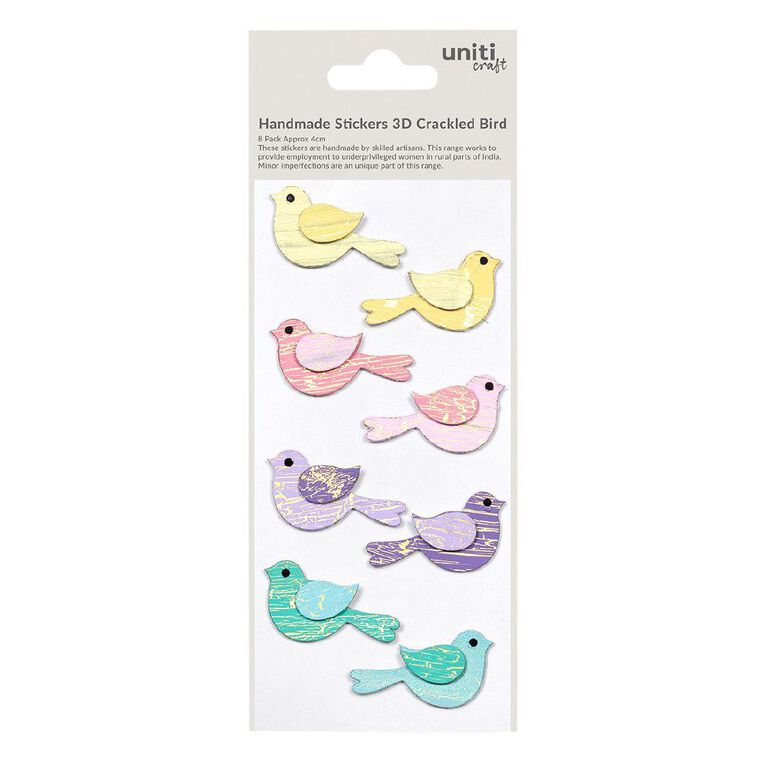 Uniti Craft Adults 3D Embellishments Crackled Bird 8Pc Little Birdie