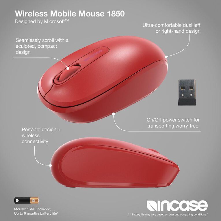 Incase Designed by Microsoft Wireless Mobile Mouse 1850 - Flame Red