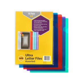 Marbig File A4 L Shaped Pocket Ultra Assorted 10 Pack