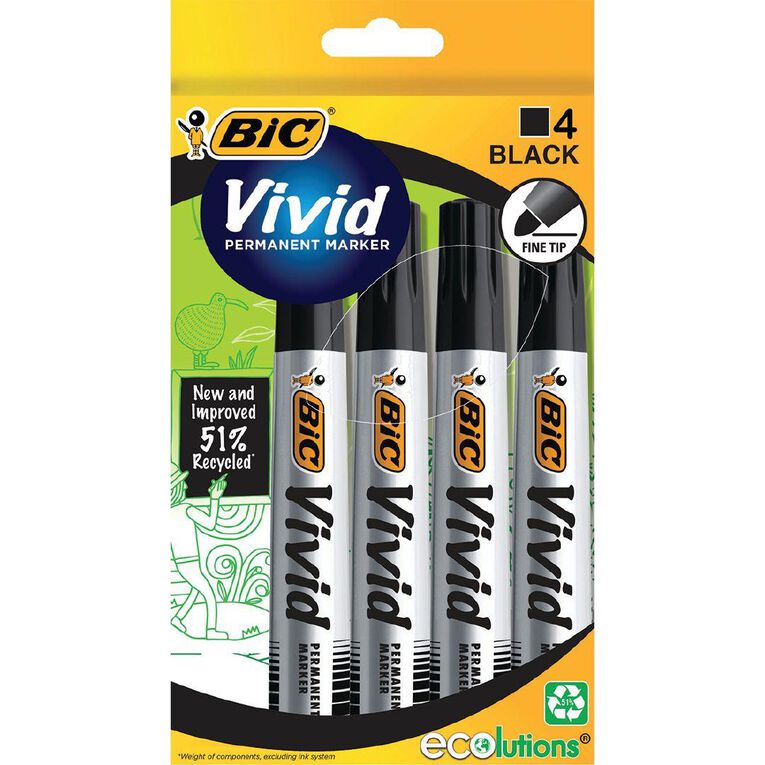 Bic BIC Vivid Permanent Marker Black Box 4 Black 4 Pack