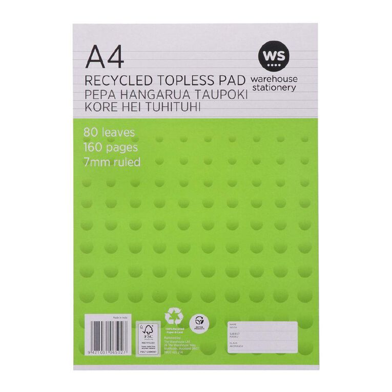 WS Pad Topless 55gsm 7mm 80 Leaf White A4