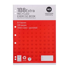 WS Exercise Book 1B8 Extra WA4 7mm Ruled 64 Leaf Punched Red