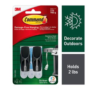 Command Outdoor Stainless Steel Wire Hooks 2 Hooks and 3 Strips Pack