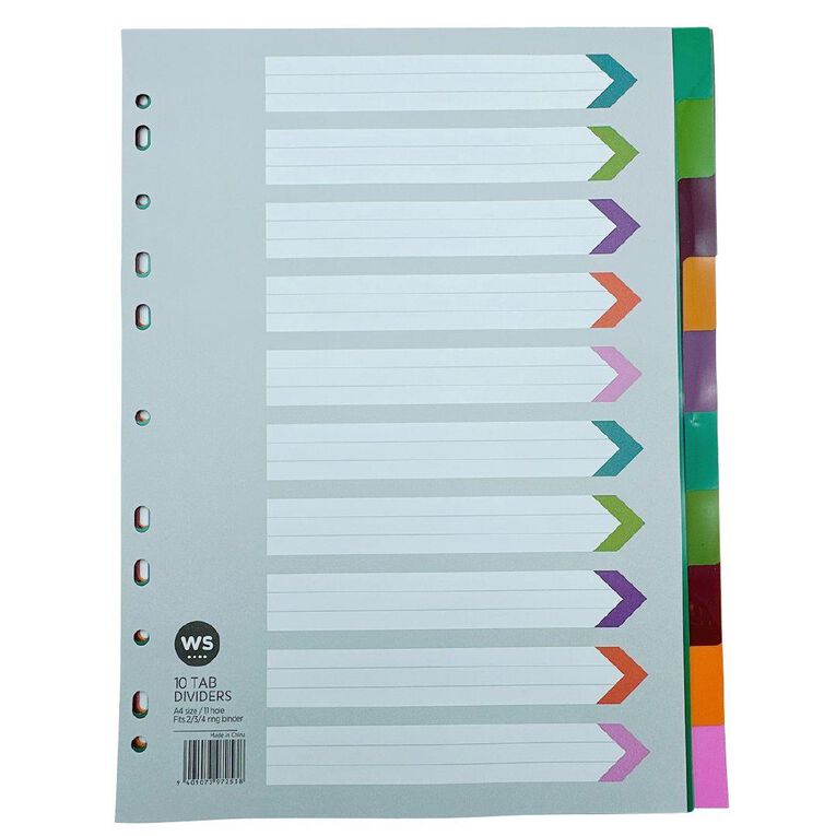 WS 10 Tab Dividers Plastic Multi-Coloured