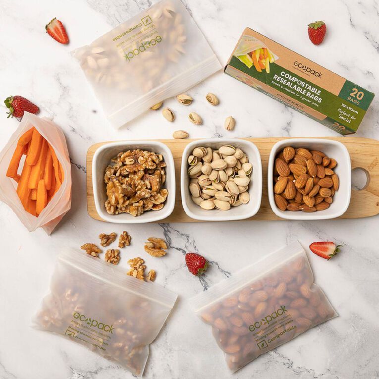 Ecopack Compostable Resealable Snack Bags 20 pack