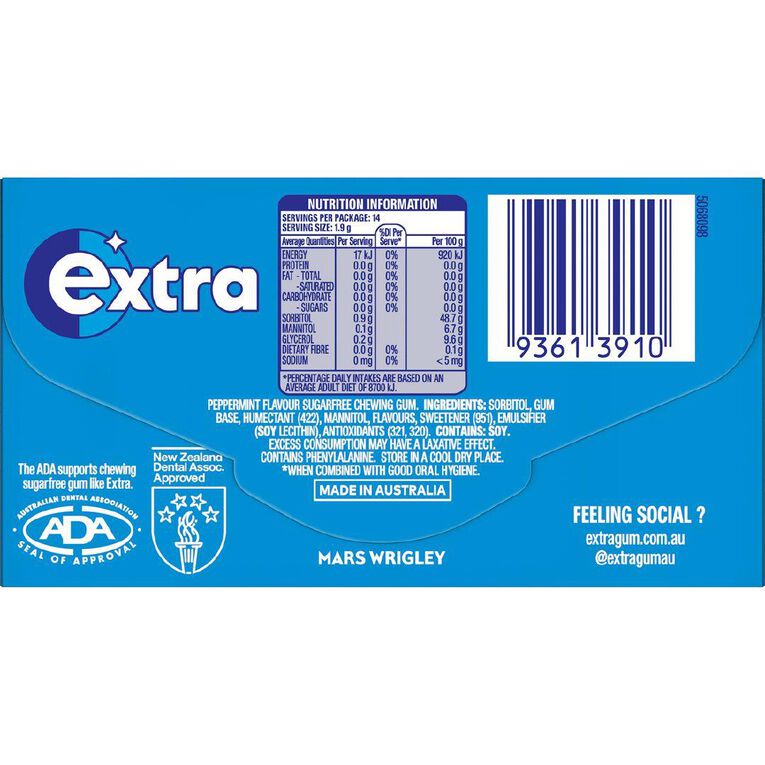 Extra Peppermint Chewing Gum Sugar Free 14 Piece 27g