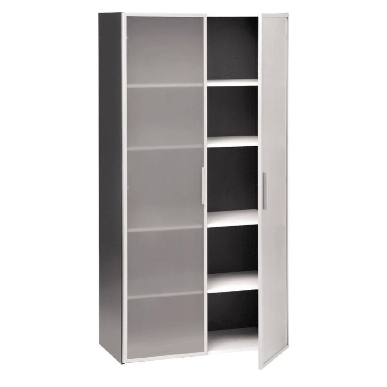 Jasper J Emerge Glass Doors Storage Cupboard 1800 White/Ironstone