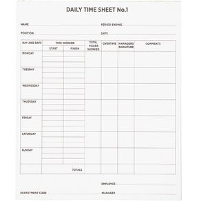 WS Time Sheets 50 Sheets 200mm x 240mm
