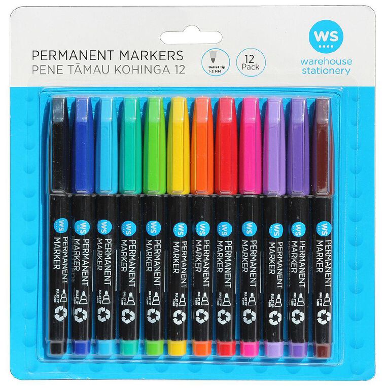 WS Permanent Markers Assorted Colours 12 Pack