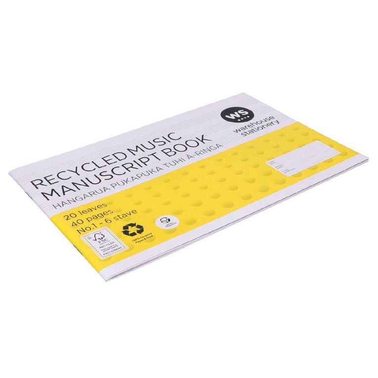 WS Exercise Book Work Music #1 6 Stave 20 Leaf Yellow