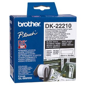 Brother DK22210 Label Tape Black on White 29mm x 30.48m