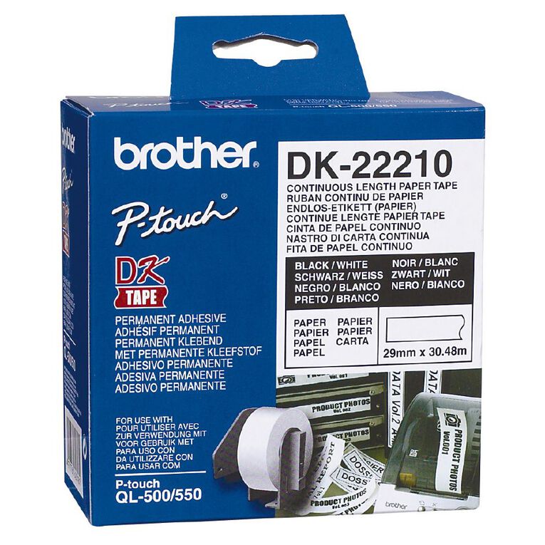 Brother DK22210 Label Tape Black on White 29mm x 30.48m