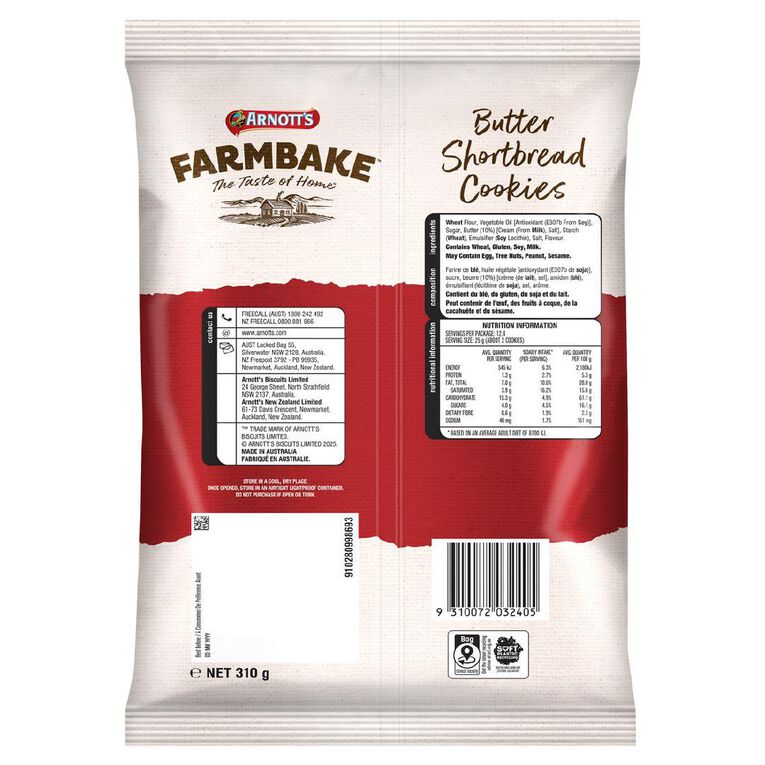 Arnott's Farmbake Butter Shortbread 310g
