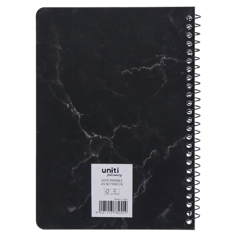 Uniti Stationery Marble Black A5 Notebook