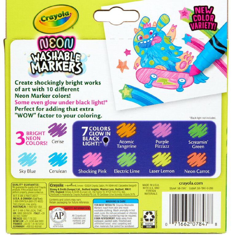 Crayola Washable Markers Neon Assorted 10 Pack