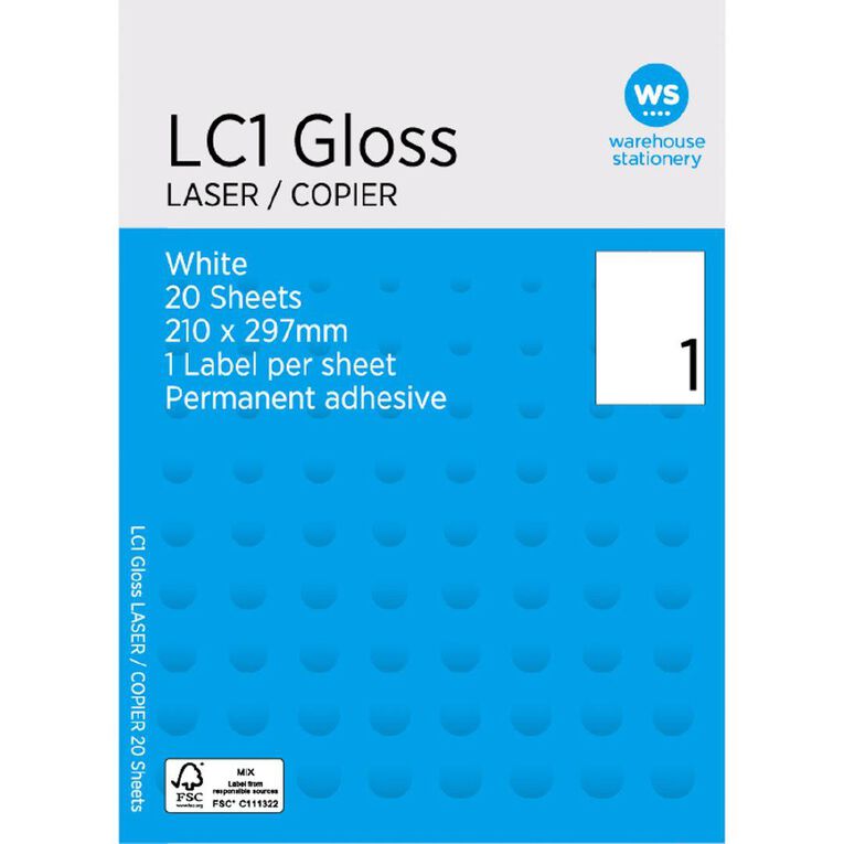 WS Labels 20 Sheets A4/1 Gloss White