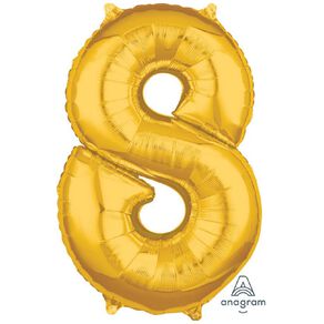 Anagram Mid-Size Shape Gold Number 8 Balloon