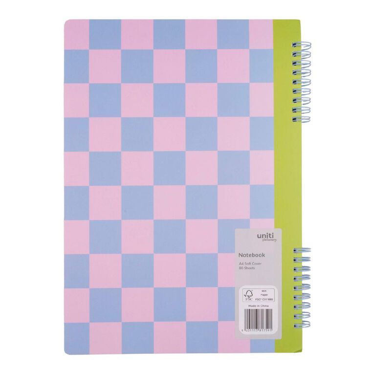 Uniti Stationery Pink Blue Checks A4 Notebook