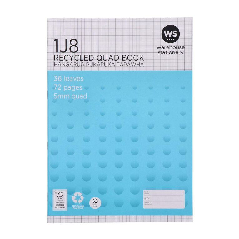 WS Exercise Book 1J8 5mm Quad 36 Leaf Blue