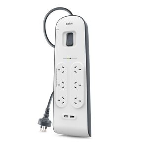 Belkin 6 Way Surge Protector With Dual 2.4A USB Ports & Cord White