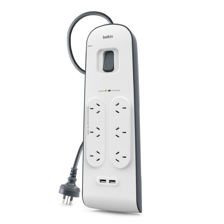 Belkin 6 Way Surge Protector With Dual 2.4A USB Ports & Cord White