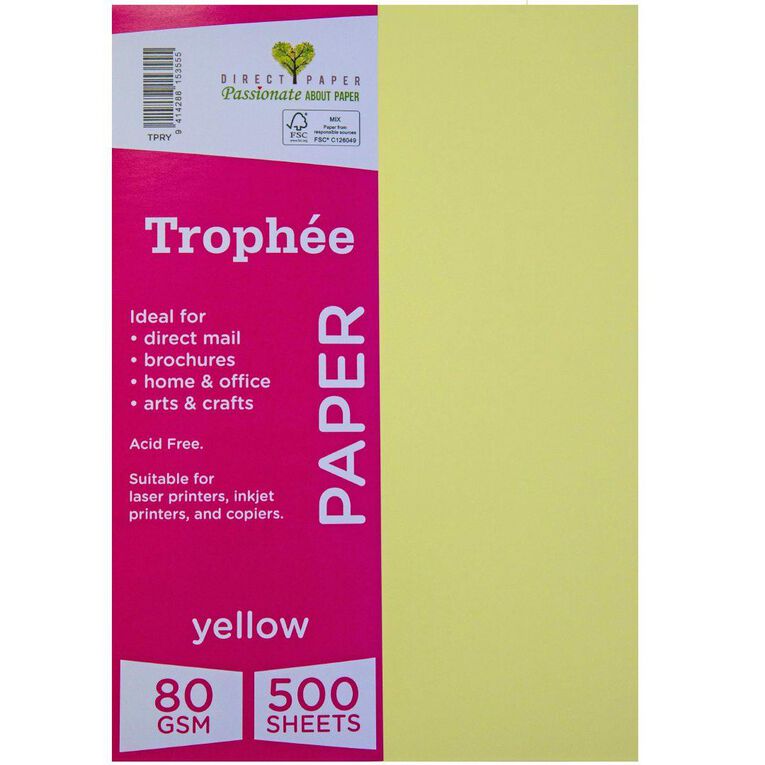 Trophee Paper 80gsm Yellow A4 500 Pack