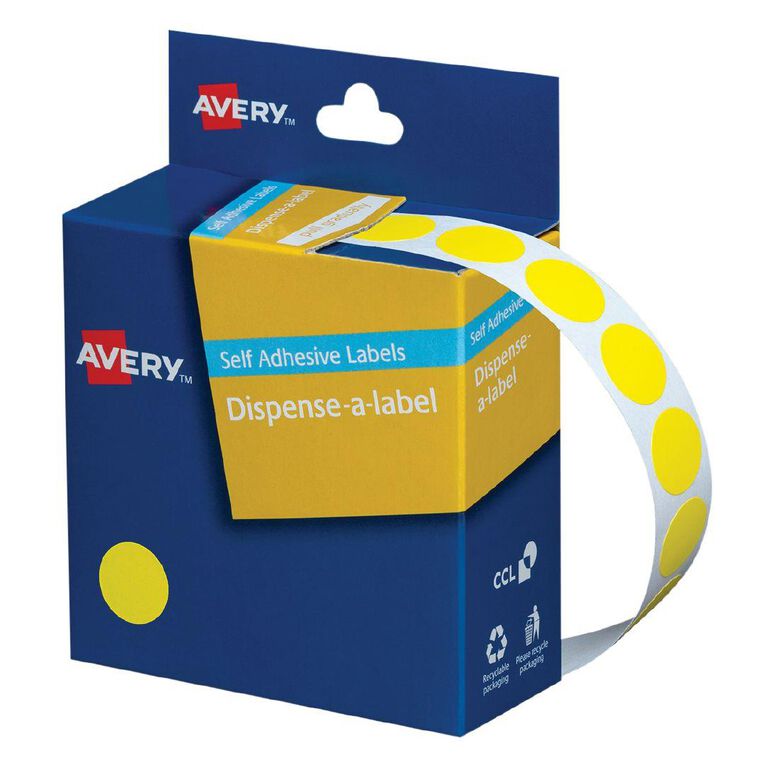 Avery Yellow Dispenser 1050 Dot Labels - 14mm Diameter